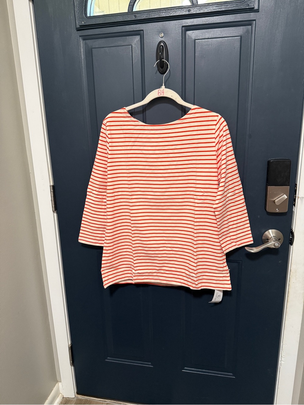 Striped Cotton Boatneck Top in Orange and White